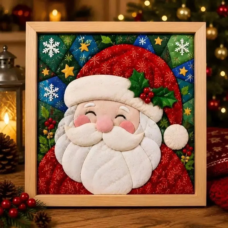 20cm Christmas stocking framed wall art – vintage patchwork picture for holiday home decor