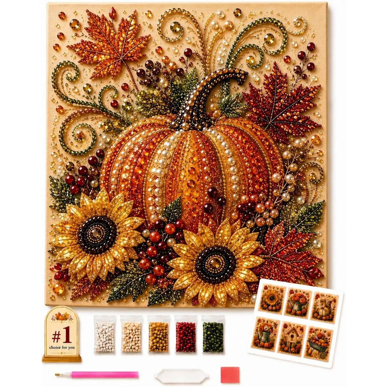 Halloween Diamond Painting Kits Autumn Pearl Painting Kit - Pearl Art Diy Kits for Adults Autumn (Pumpkin) | 12 * 12-inch Beginner-Friendly Crafting with Selected Fall Scenes, a Relaxing DIY Project for Sparkling Autumn Artwork
