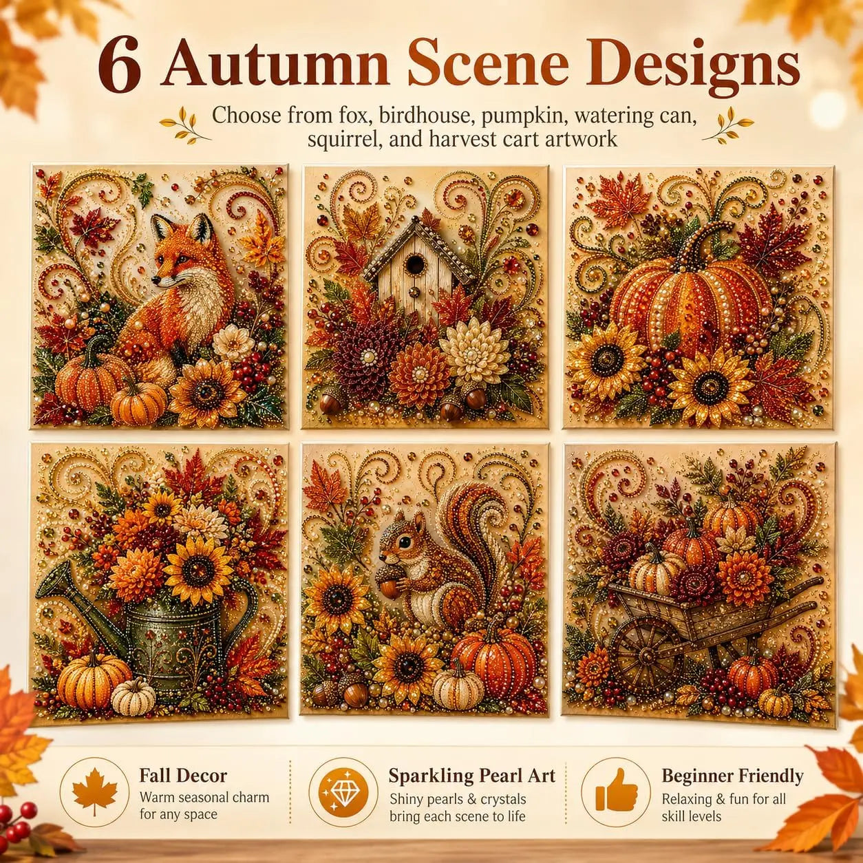 Halloween Diamond Painting Kits Autumn Pearl Painting Kit - Pearl Art Diy Kits for Adults Autumn (Pumpkin) | 12 * 12-inch Beginner-Friendly Crafting with Selected Fall Scenes, a Relaxing DIY Project for Sparkling Autumn Artwork