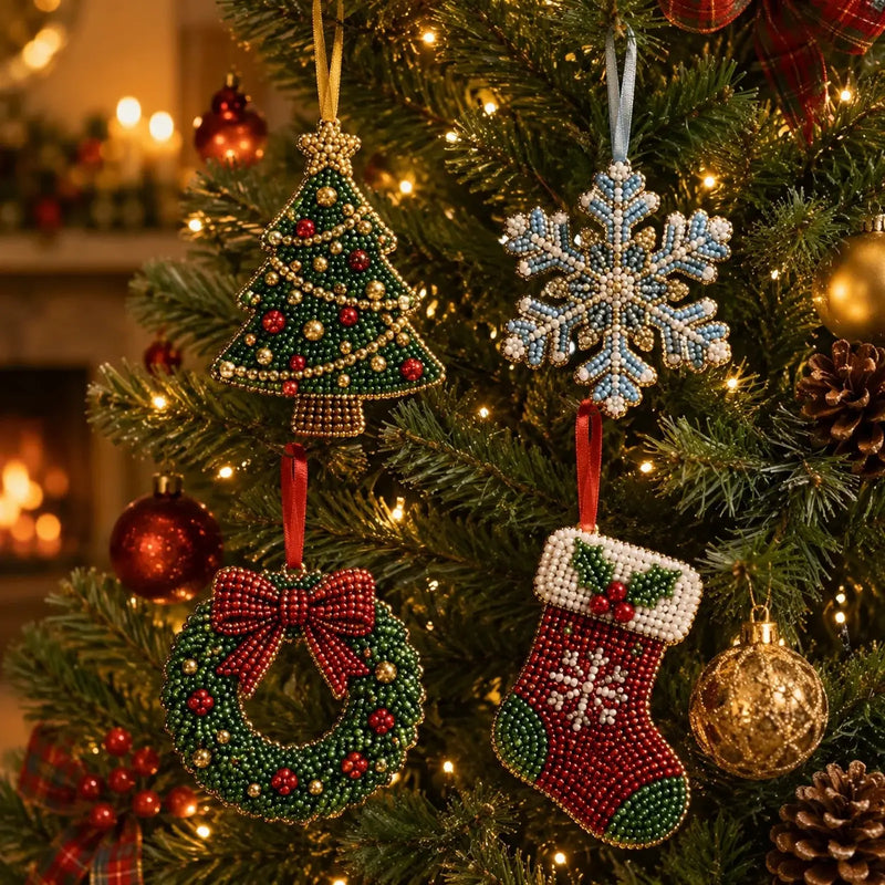 Christmas 3D bead ornament step by step guide – DIY holiday bead art craft set for beginners