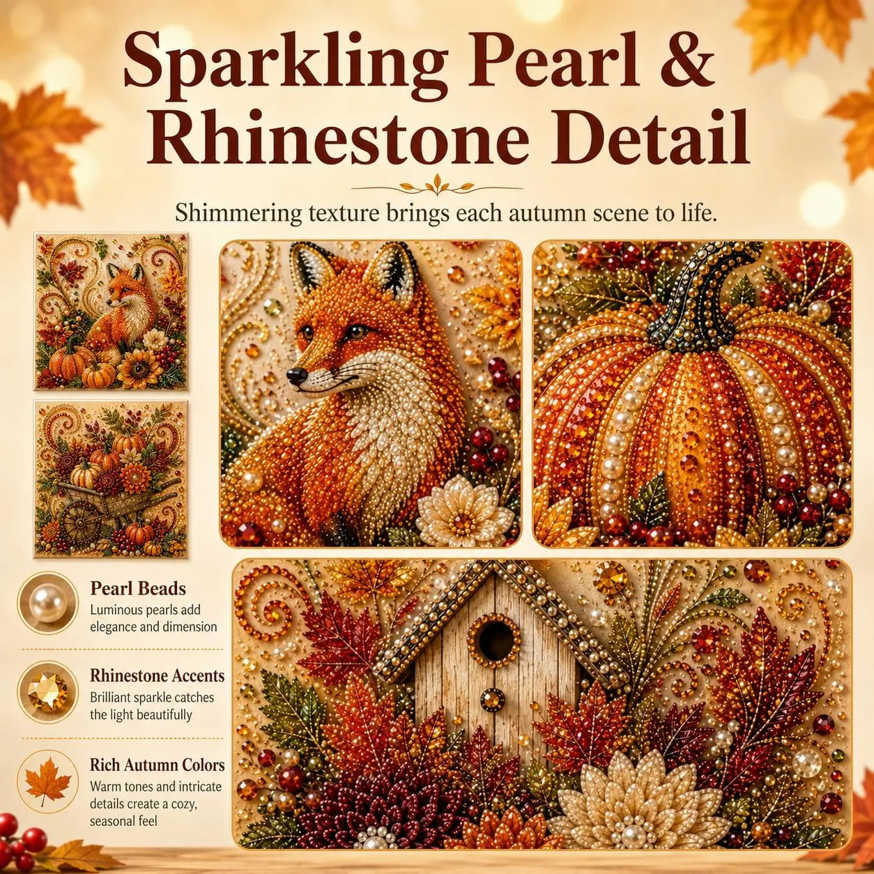 Halloween Diamond Painting Kits Autumn Pearl Painting Kit - Pearl Art Diy Kits for Adults Autumn (Pumpkin) | 12 * 12-inch Beginner-Friendly Crafting with Selected Fall Scenes, a Relaxing DIY Project for Sparkling Autumn Artwork