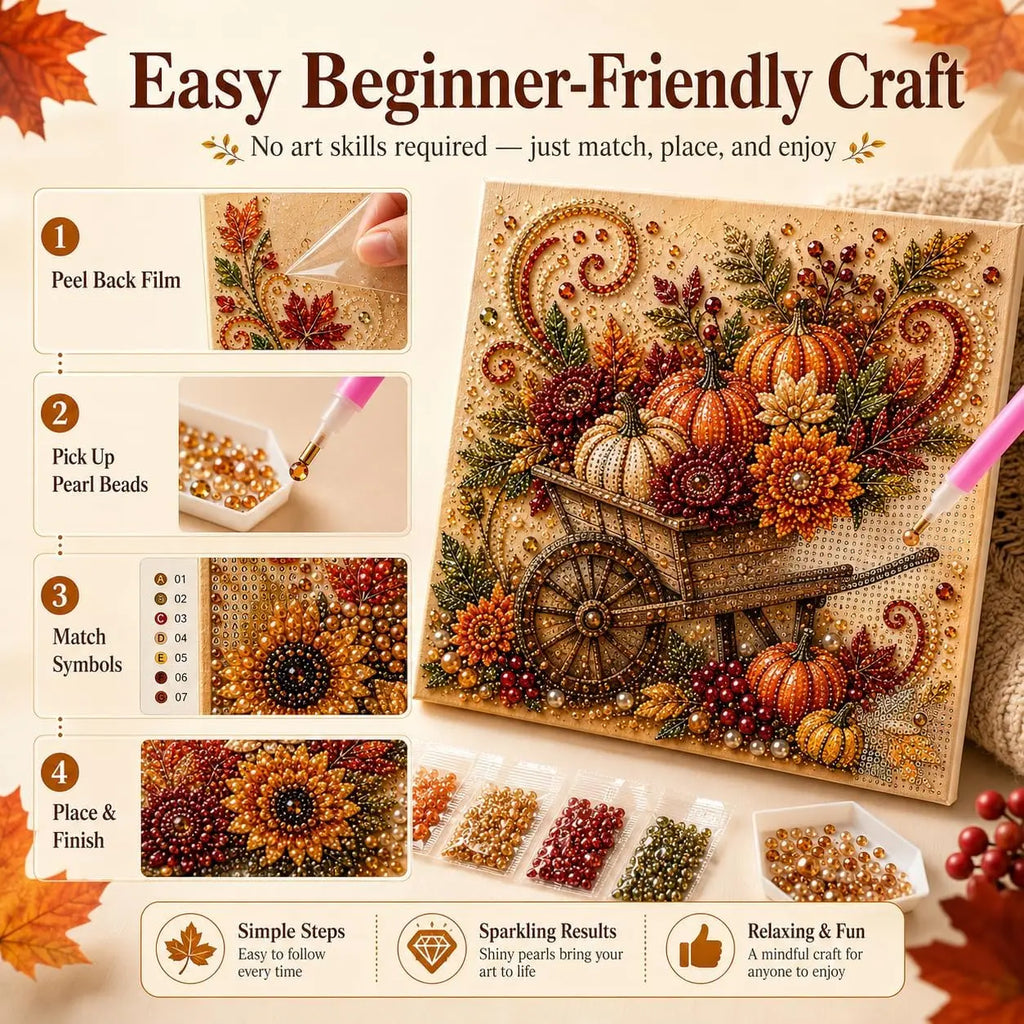 Halloween Diamond Painting Kits Autumn Pearl Painting Kit - Pearl Art Diy Kits for Adults Autumn (Pumpkin) | 12 * 12-inch Beginner-Friendly Crafting with Selected Fall Scenes, a Relaxing DIY Project for Sparkling Autumn Artwork