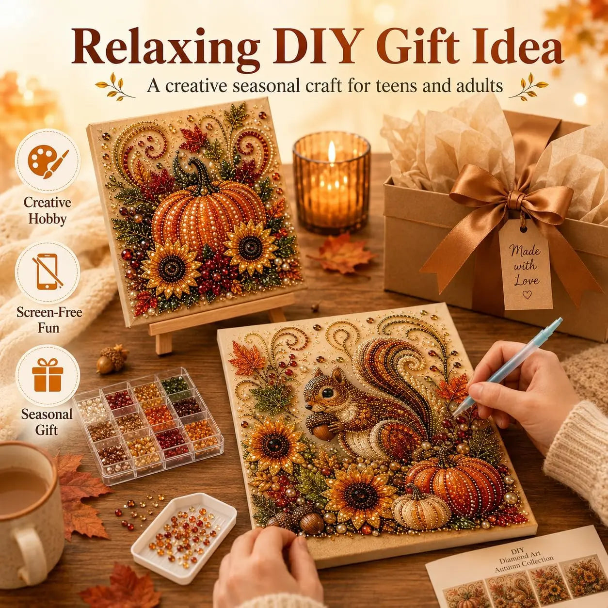 Halloween Diamond Painting Kits Autumn Pearl Painting Kit - Pearl Art Diy Kits for Adults Autumn (Pumpkin) | 12 * 12-inch Beginner-Friendly Crafting with Selected Fall Scenes, a Relaxing DIY Project for Sparkling Autumn Artwork