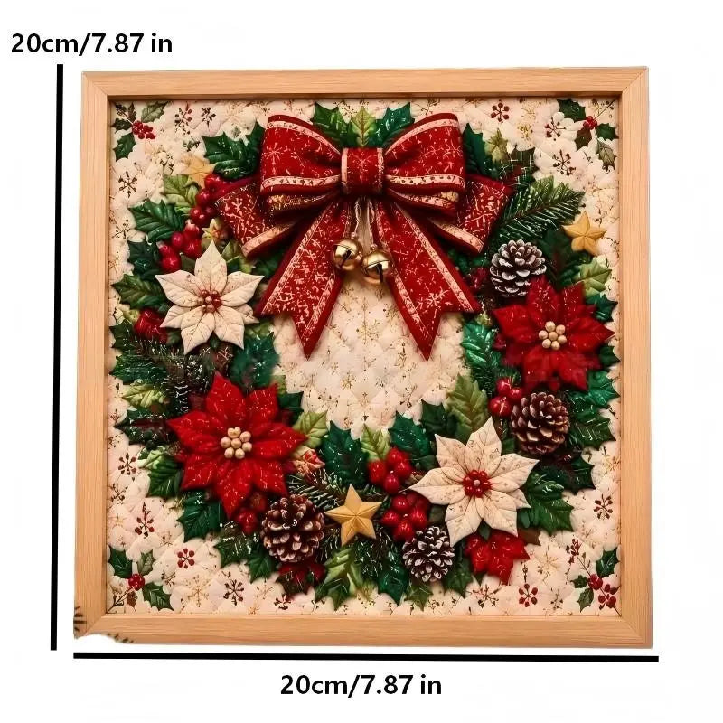 Christmas stocking framed wall art 20cm – vintage patchwork picture for holiday home decor