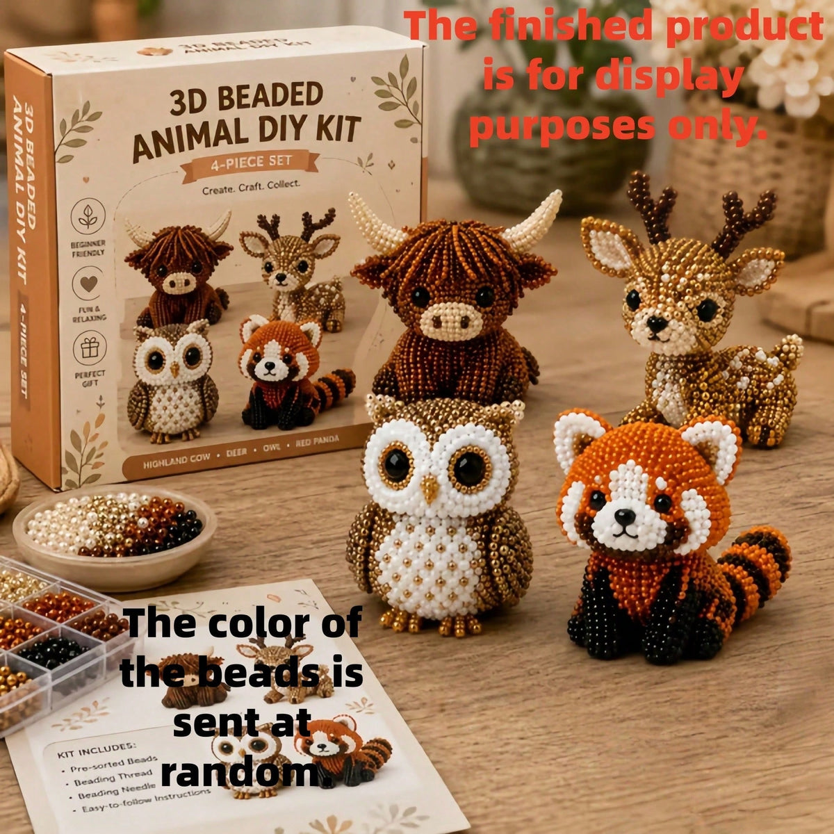 3D Beaded Animal Craft Kit, Handmade DIY Bead Set