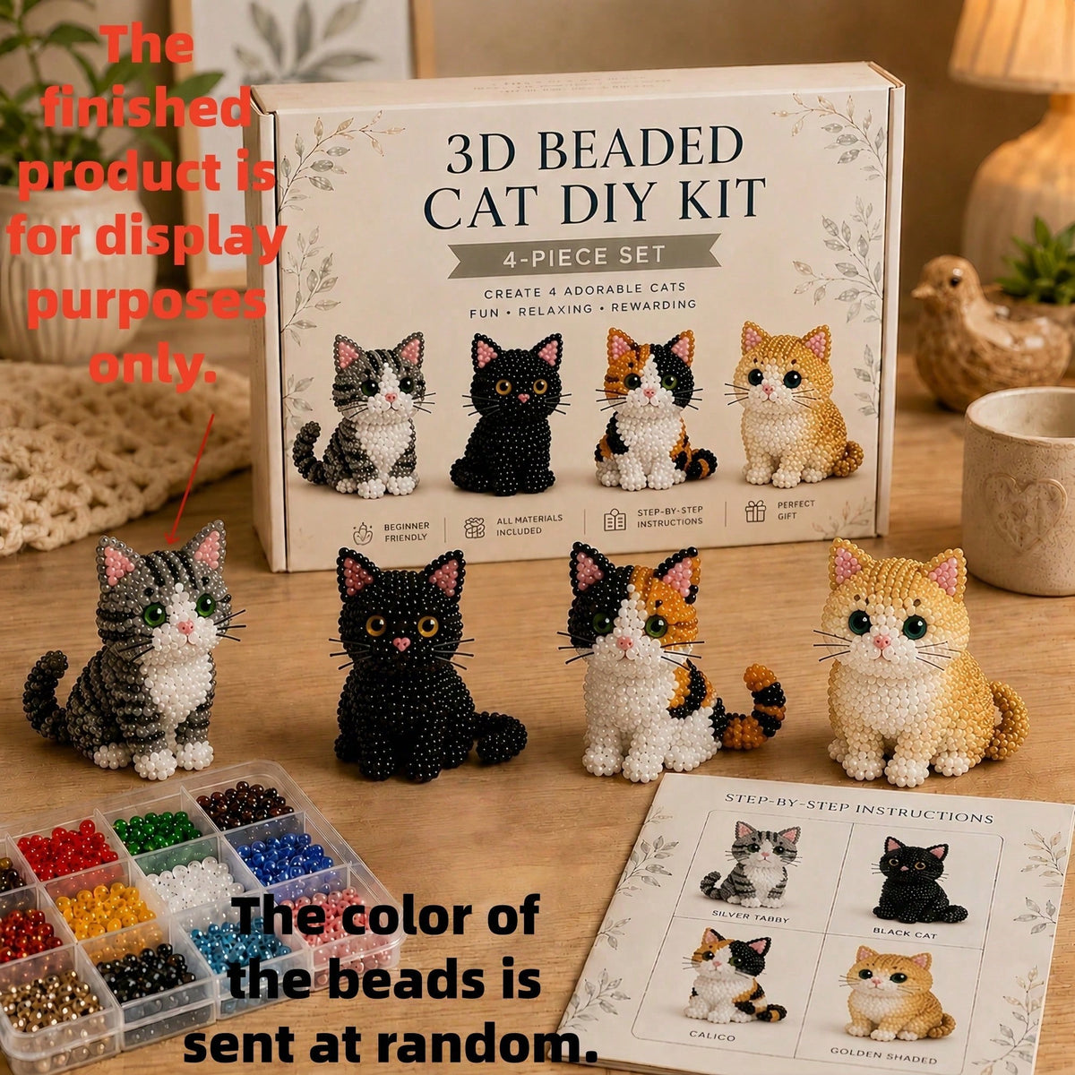 3D Beaded Animal Craft Kit, Handmade DIY Bead Set