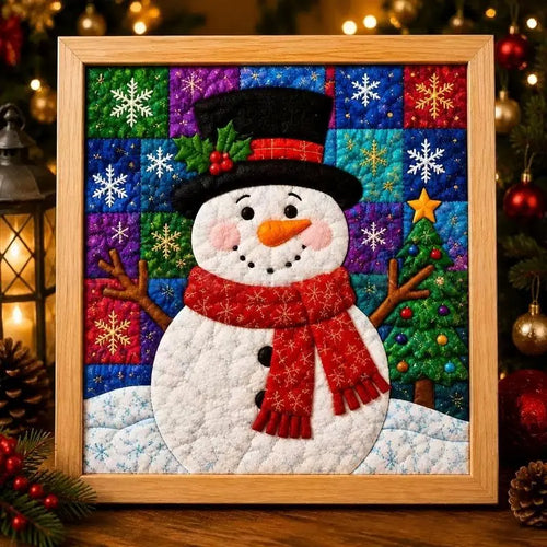 Christmas Santa Claus framed wall art 20cm – vintage patchwork picture for festive decor