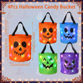 Geetoys 3/4 Pcs Halloween Candy Bucket with LED Lights Non Woven Gift Bags Trick or Treat Bags Pumpkin Candy Bags Reusable Tote Bags for Kids Students Adults, Night Light Bags for Home Garden Lawn Decorations, Birthday Christmas Party Favor Supplies