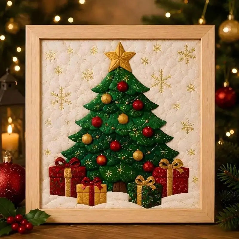 Christmas snowman framed wall art 20cm – vintage patchwork picture for holiday home decor