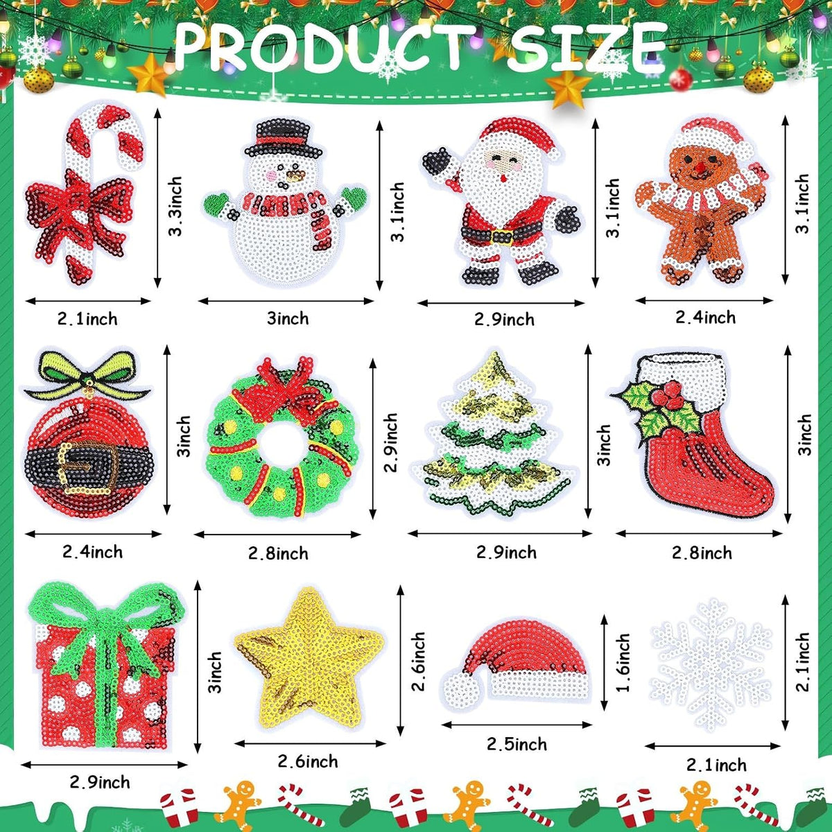 12pcs Christmas Iron on Patches Sequin Embroidered Sew Applique