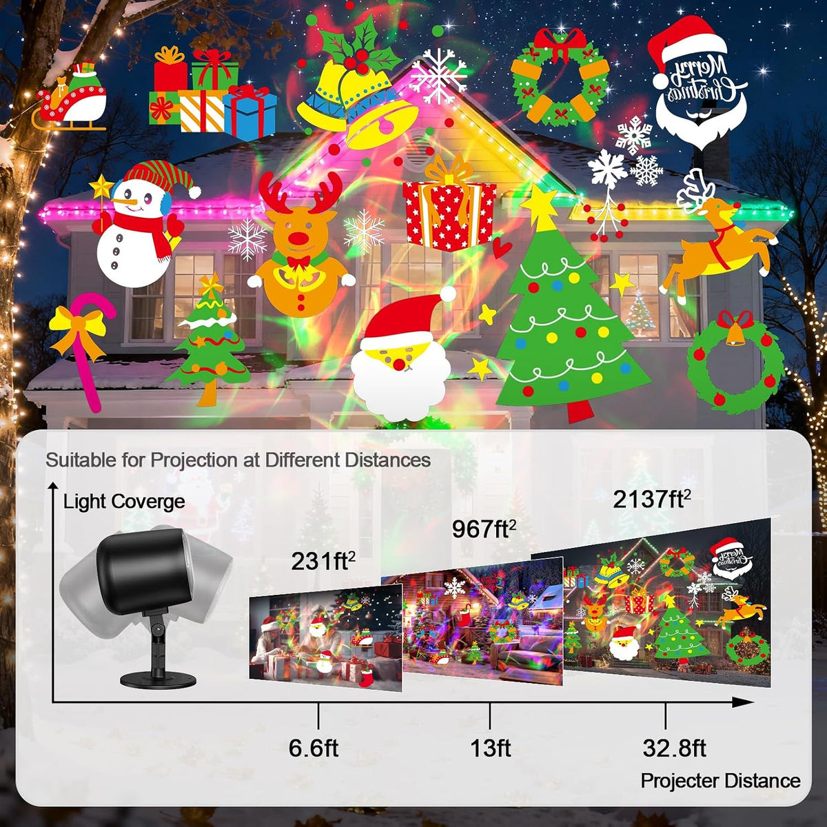 Christmas Projector Lights Outdoor Decorations Lighting for Outside Party