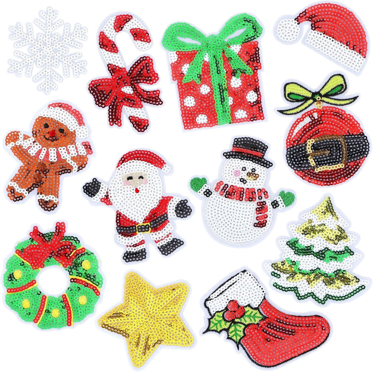 12pcs Christmas Iron on Patches Sequin Embroidered Sew Applique