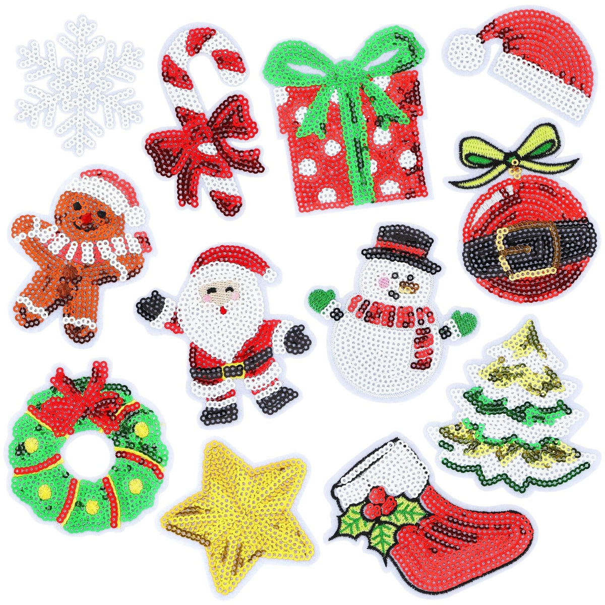 12pcs Christmas Iron on Patches Sequin Embroidered Sew Applique