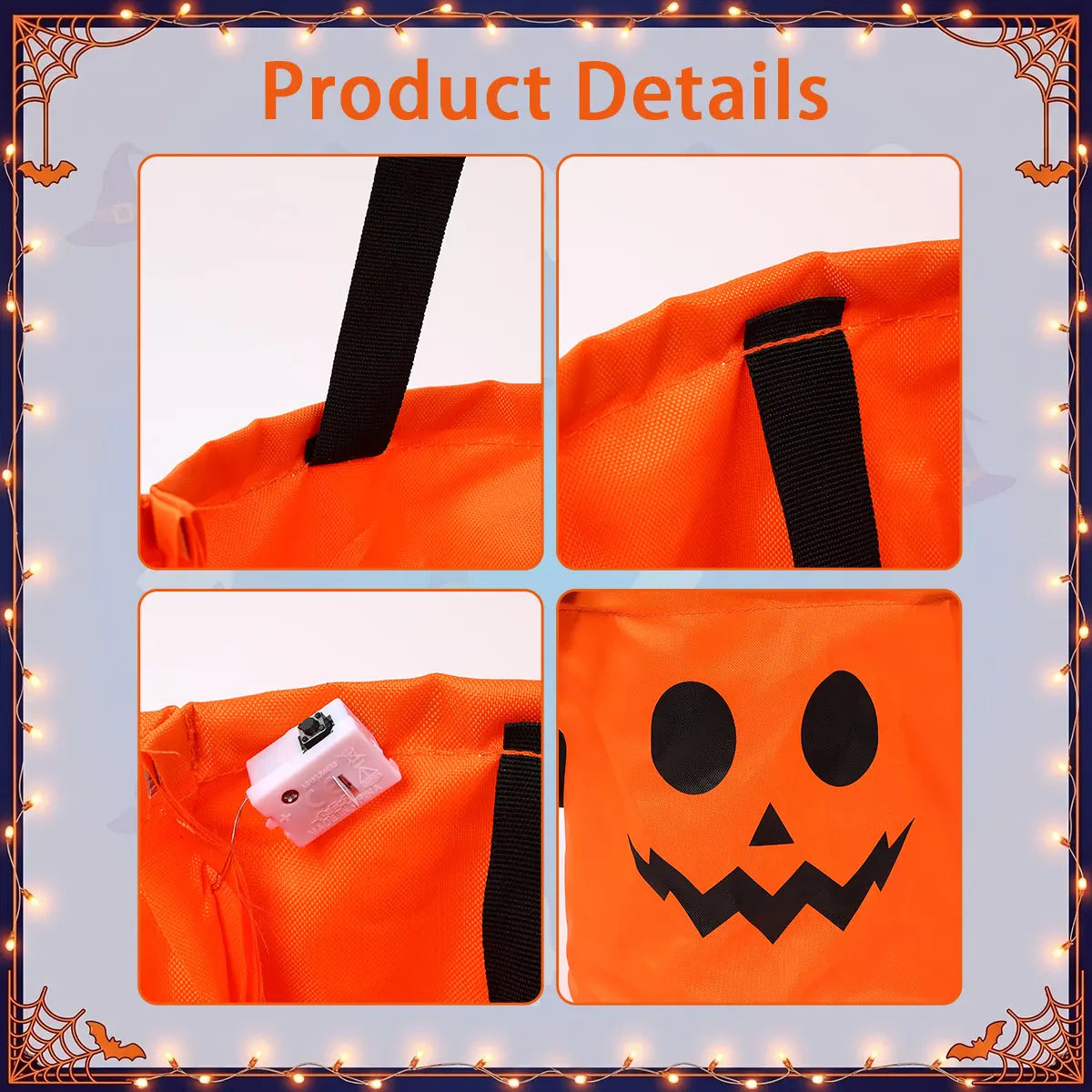 3/4 Pcs Halloween Candy Bucket with LED Lights Non Woven Gift Bags Trick or Treat Bags Pumpkin Candy Bags Reusable Tote Bags for  Kids Students Adults, Night Light Bags for Home Garden Lawn Decorations, Halloween Birthday Christmas Party Favor Supplies