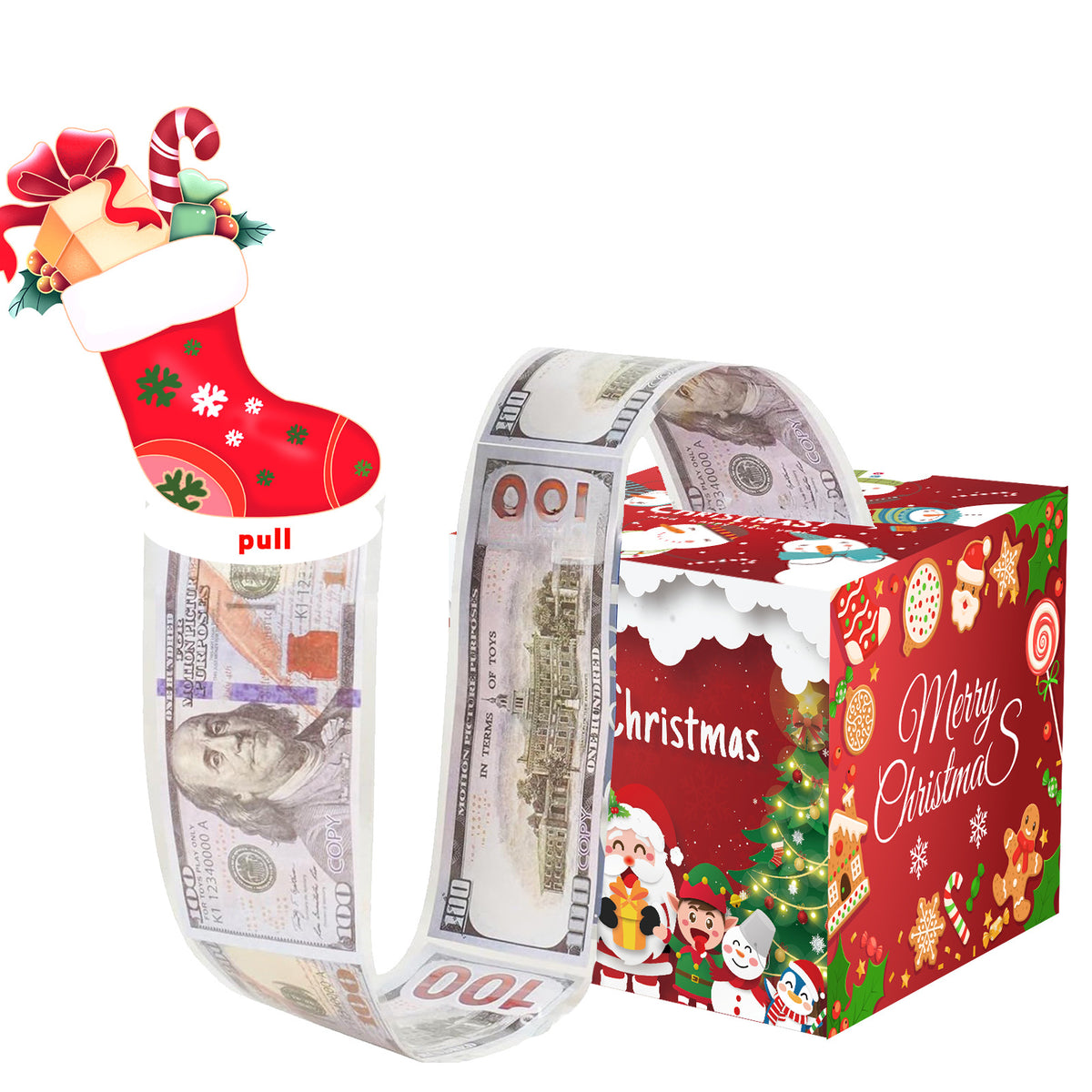 Christmas Money Pull Gift Box - Holiday Party Surprise Cash Box Decoration