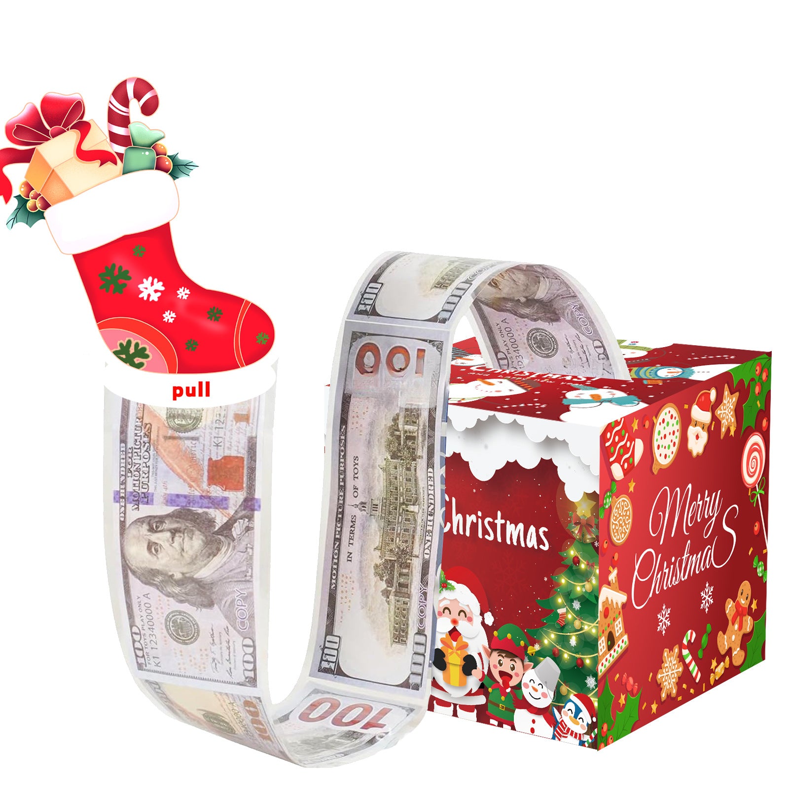 Christmas Money Pull Gift Box - Holiday Party Surprise Cash Box Decoration