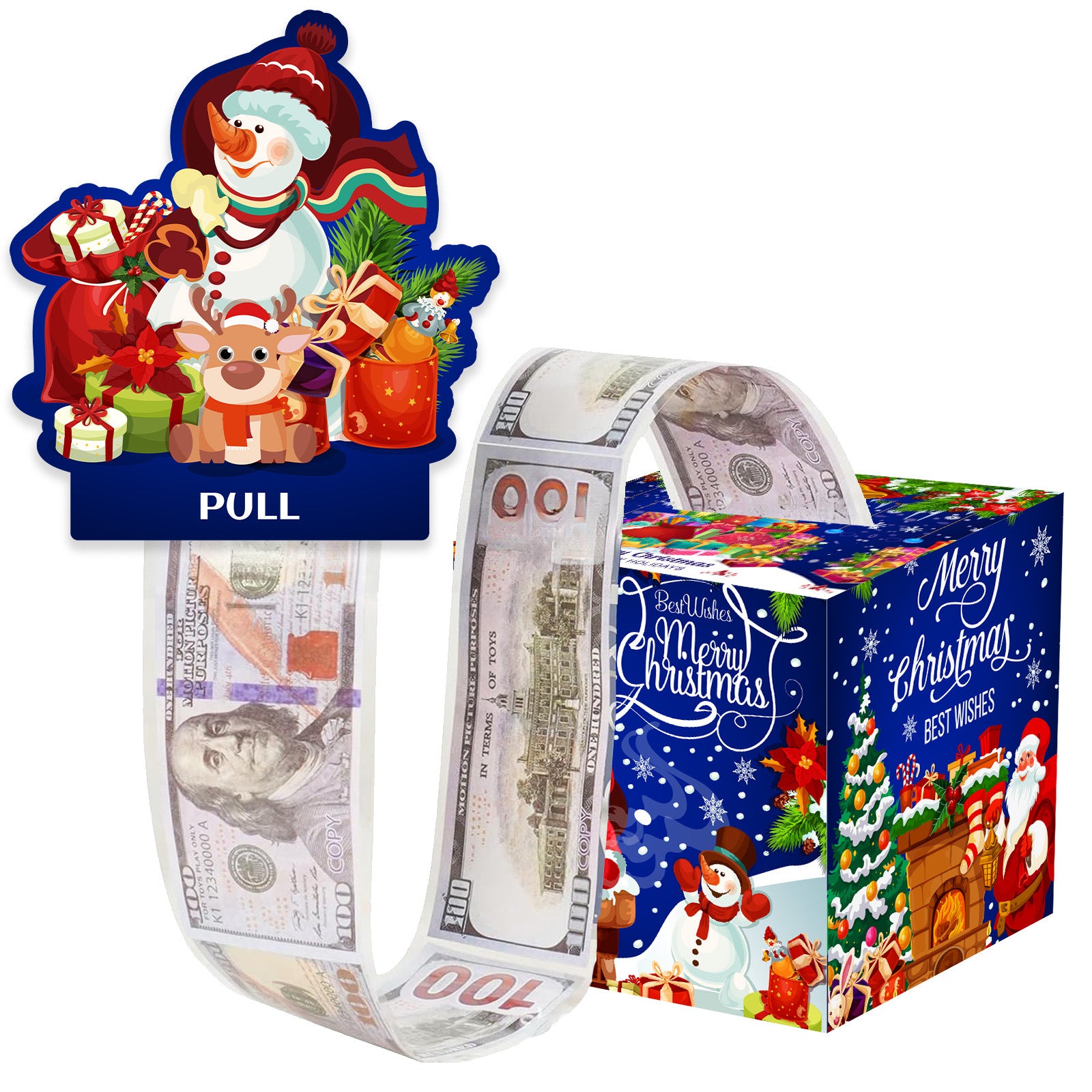 Christmas Money Pull Gift Box - Holiday Party Surprise Cash Box Decoration - BlueVintageSnowman84