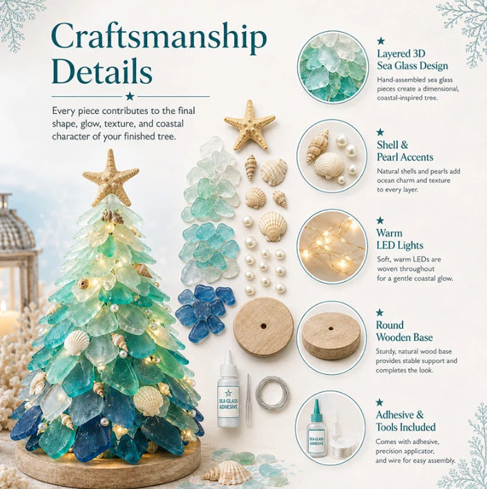 Christmas mosaic design with smooth sea glass creating stained-glass effect – handmade décor
