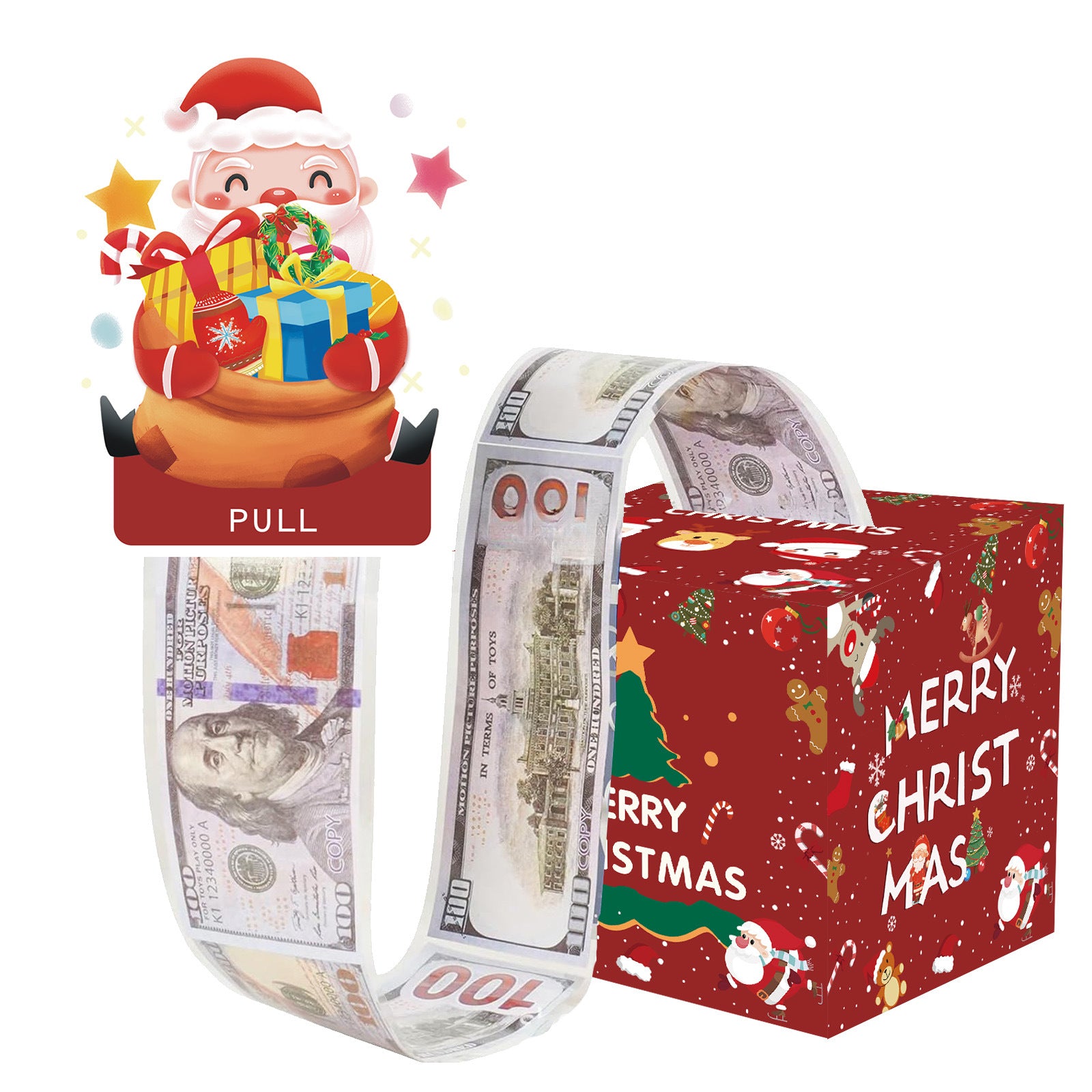 Christmas Money Pull Gift Box - Holiday Party Surprise Cash Box Decoration - RedHolding GiftSanta Claus08