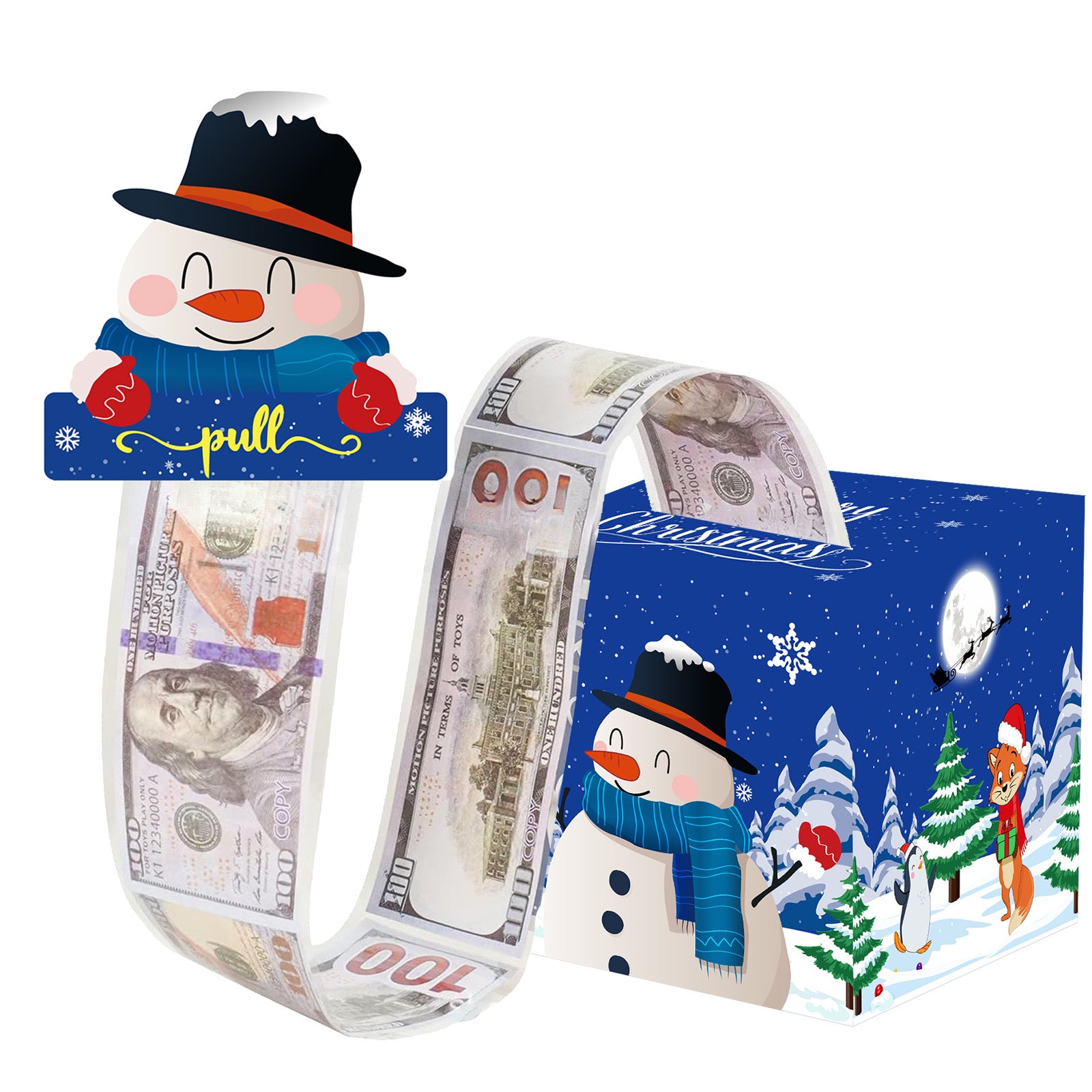 Christmas Money Pull Gift Box - Holiday Party Surprise Cash Box Decoration - BlueSnowman18