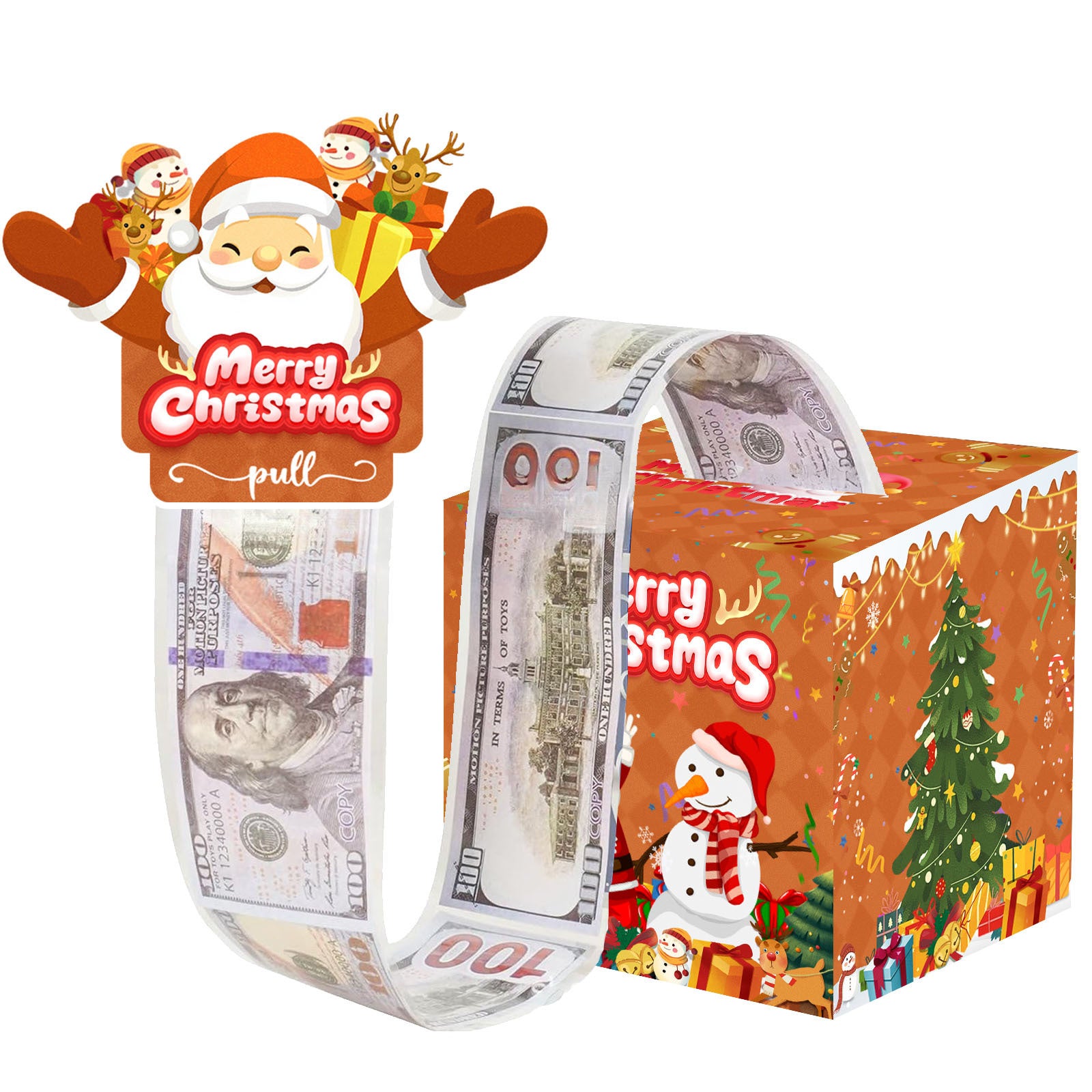 Christmas Money Pull Gift Box - Holiday Party Surprise Cash Box Decoration - ClassicBrownSanta Claus57