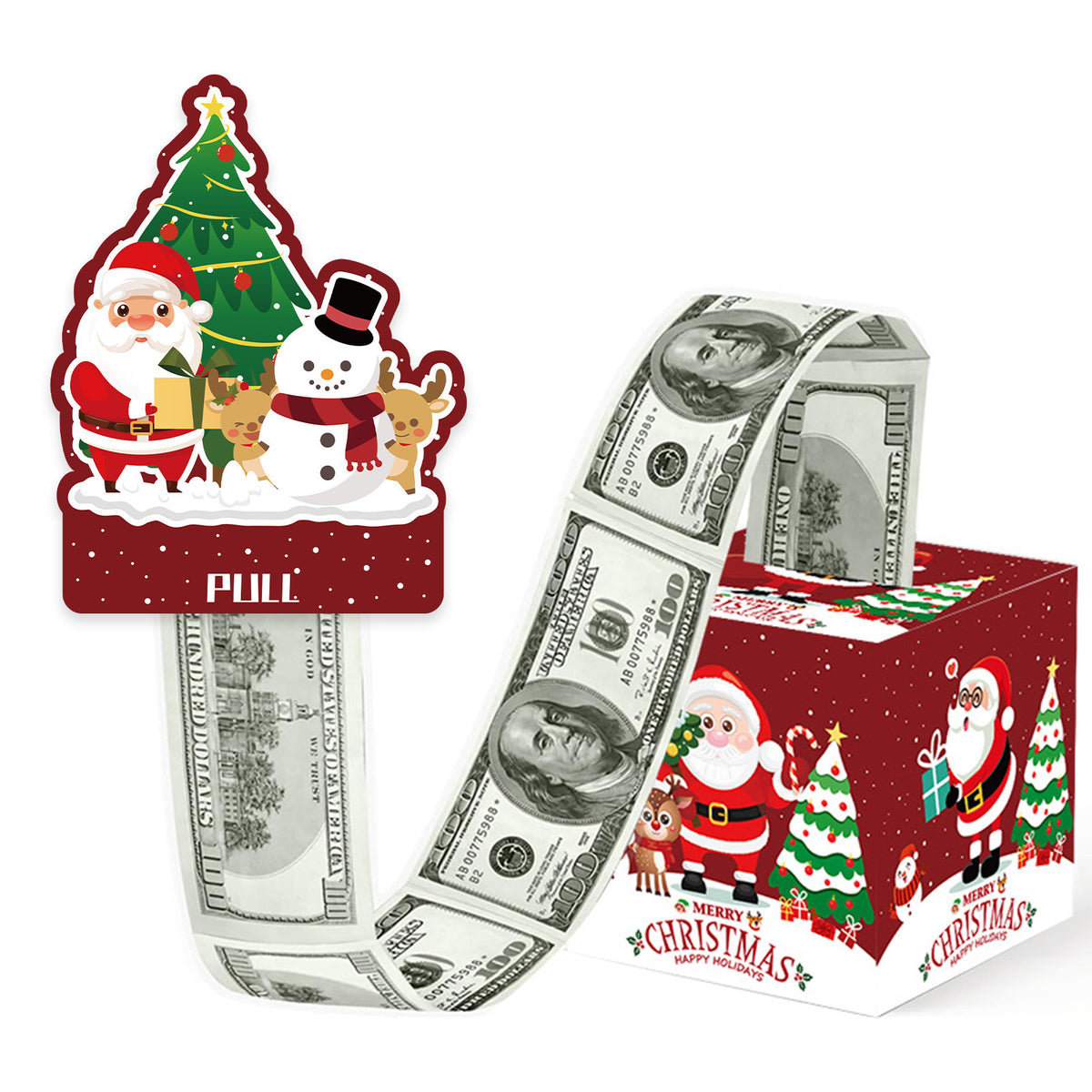Christmas Money Pull Gift Box - Holiday Surprise Cash Box Decoration - CuteSnowmanSanta Claus79