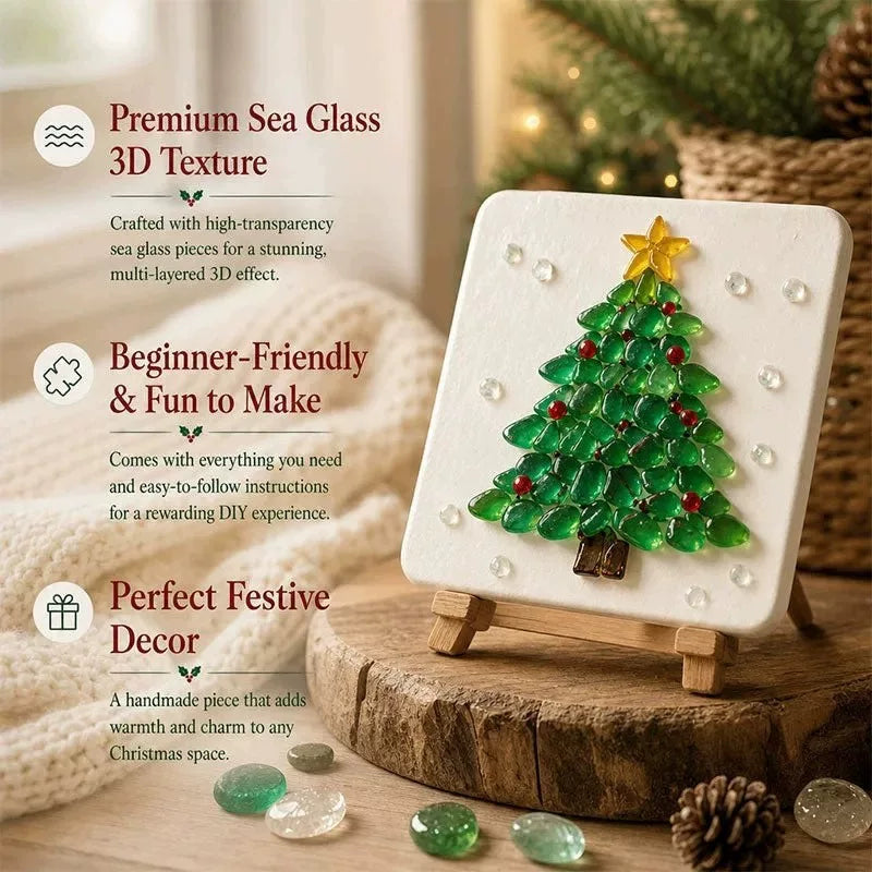 Christmas tree sea glass mosaic DIY kit – festive 15x15cm craft set for beginners