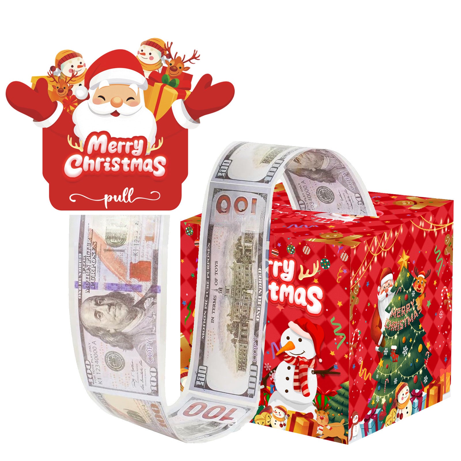 Christmas Money Pull Gift Box - Holiday Party Surprise Cash Box Decoration - RedSanta Claus28