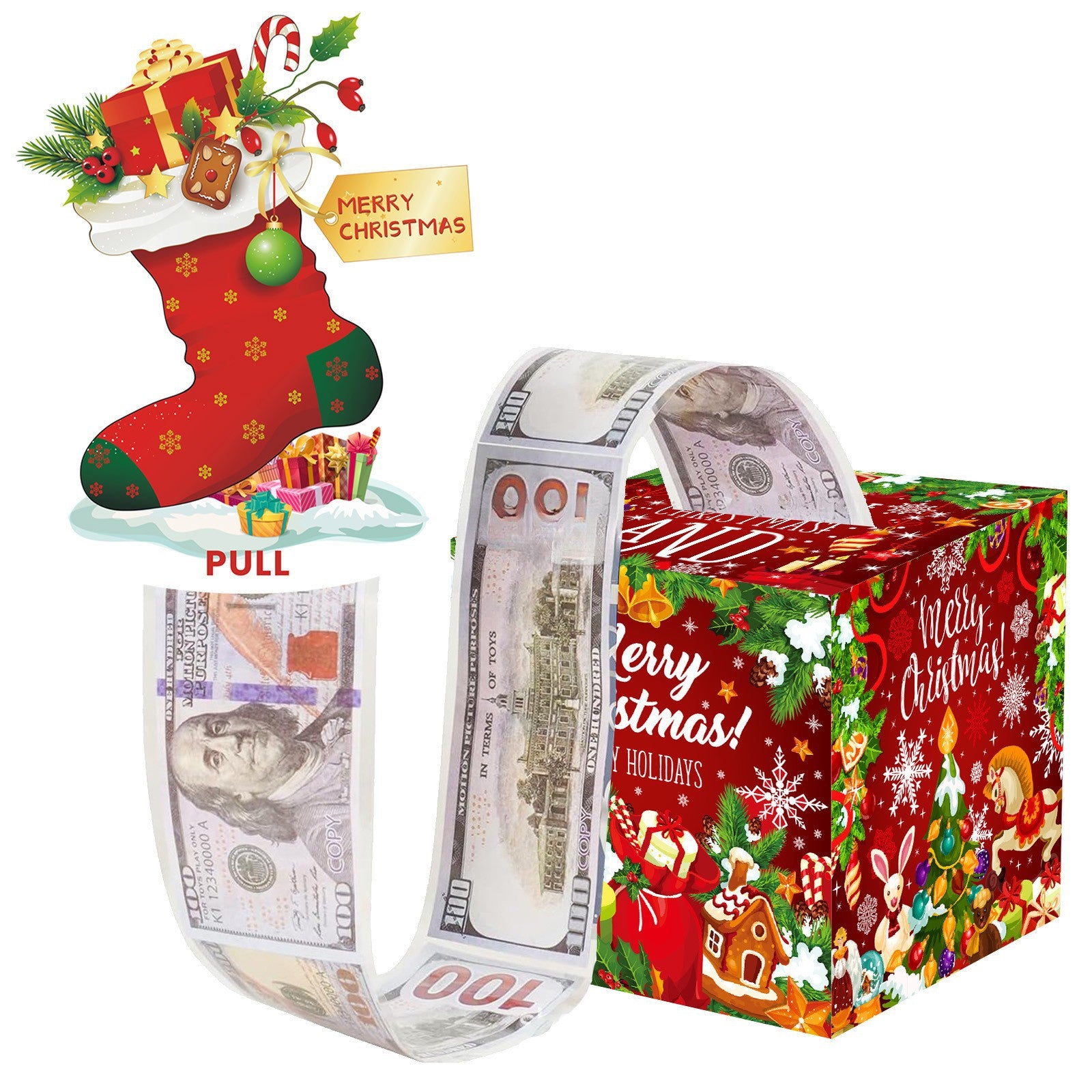 Christmas Money Pull Gift Box - Holiday Party Surprise Cash Box Decoration - RedChristmas Stocking34