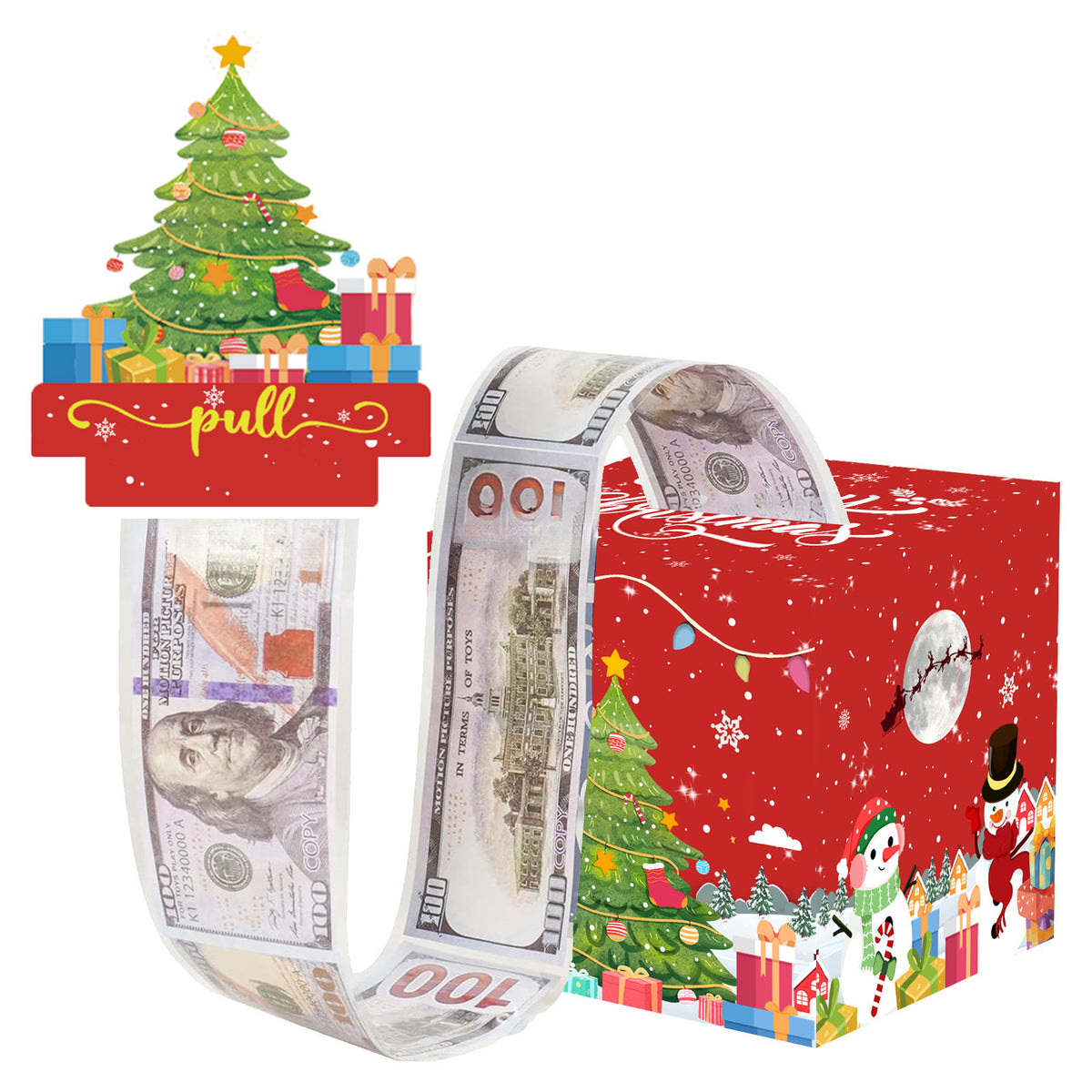 Christmas Money Pull Gift Box - Holiday Party Surprise Cash Box Decoration - RedChristmas Tree24