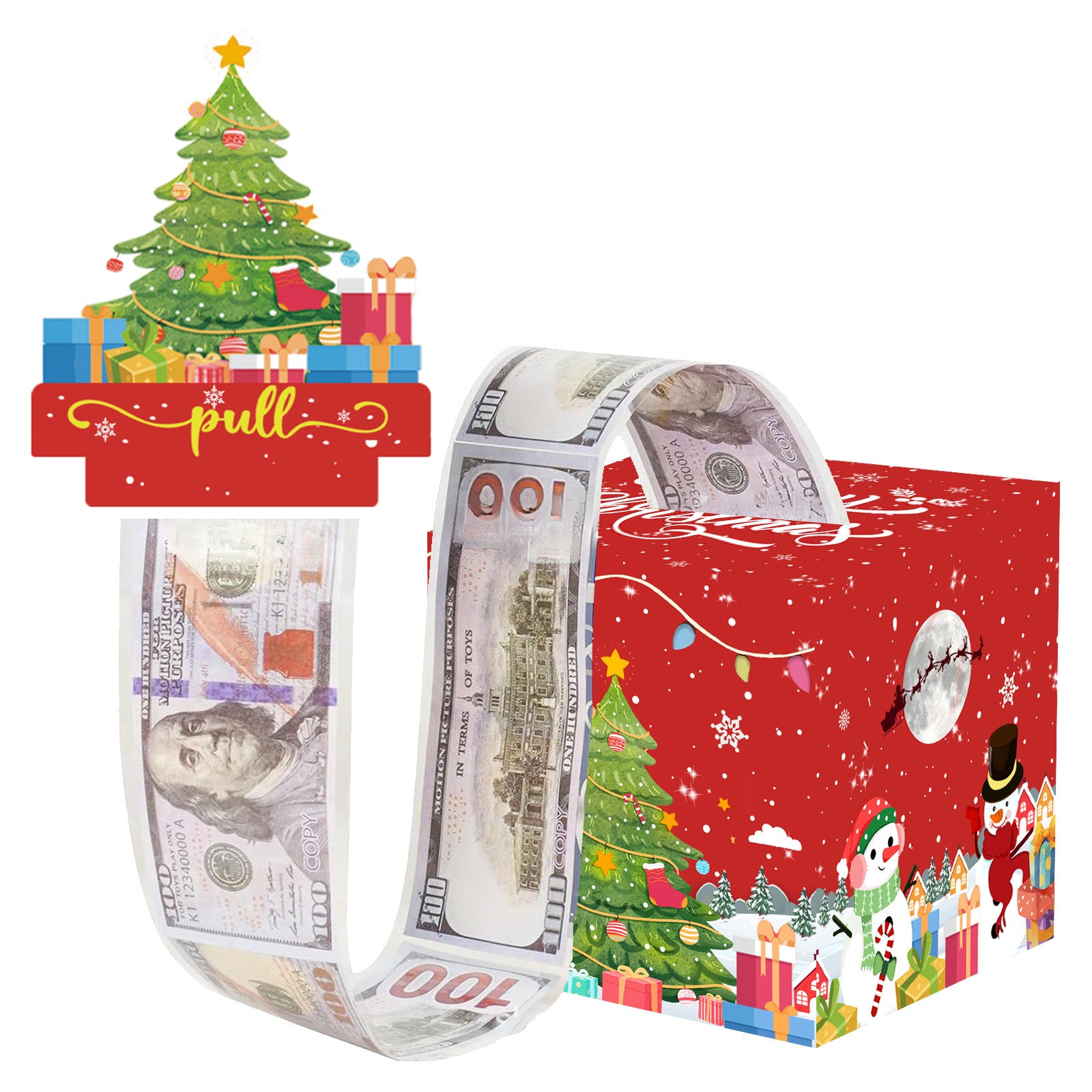 Christmas Money Pull Gift Box - Holiday Party Surprise Cash Box Decoration - RedChristmas Tree24