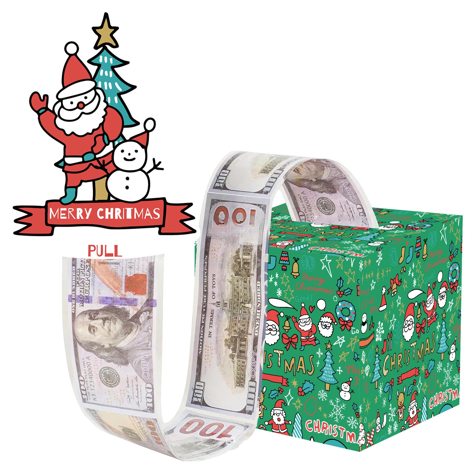 Christmas Money Pull Gift Box - Holiday Party Surprise Cash Box Decoration - GreenSanta ClausSnowman02