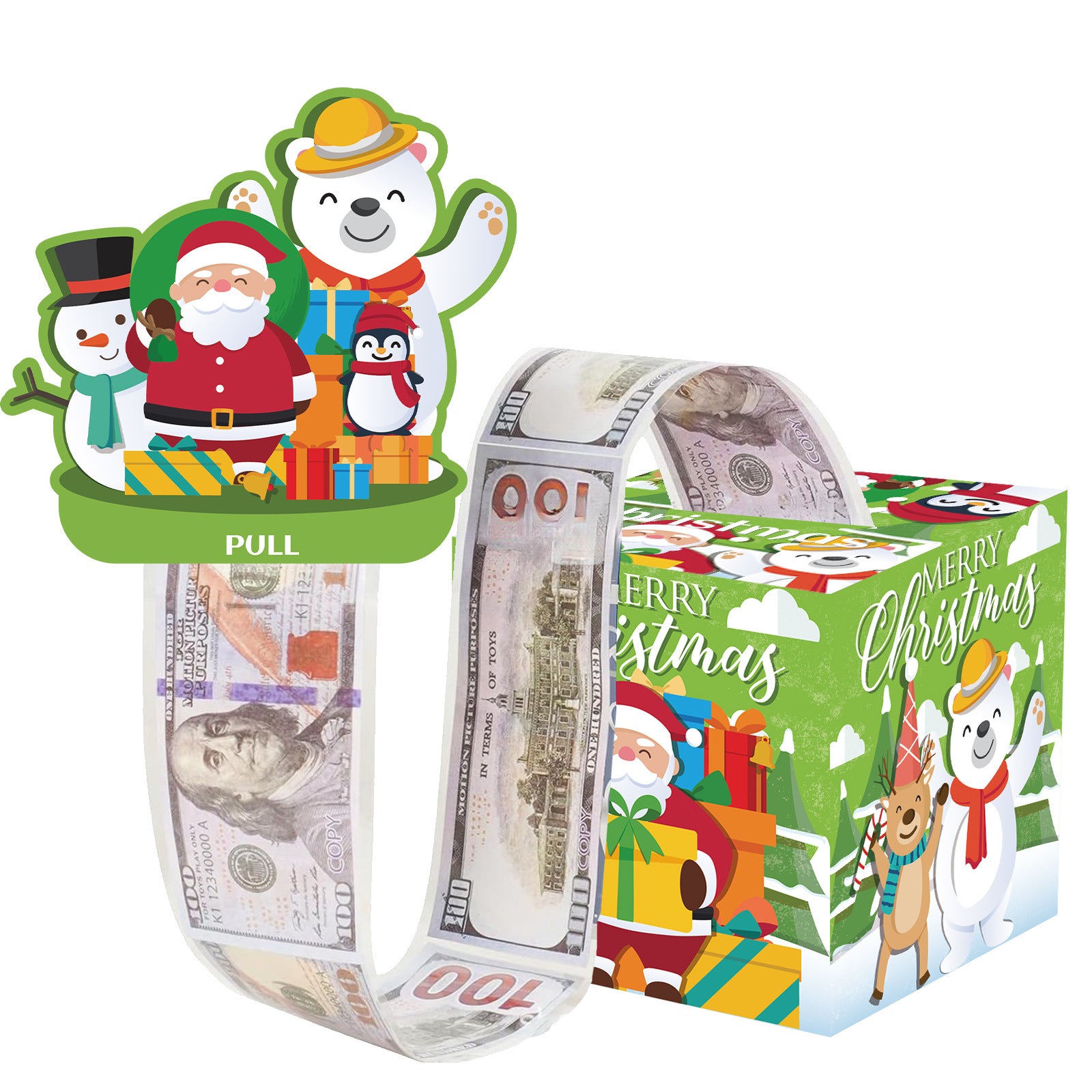 Christmas Money Pull Gift Box - Holiday Party Surprise Cash Box Decoration - GreenCuteSanta Claus39