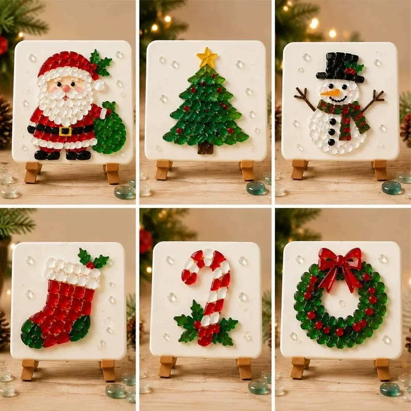 Christmas stocking sea glass mosaic DIY kit – festive 15x15cm craft set for beginners