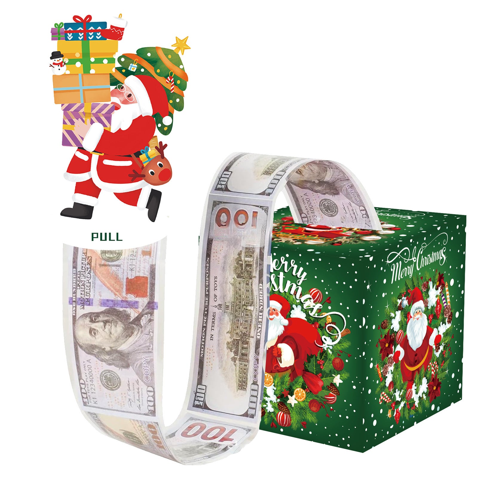 Christmas Money Pull Gift Box - Holiday Party Surprise Cash Box Decoration - Holding GiftSanta Claus30