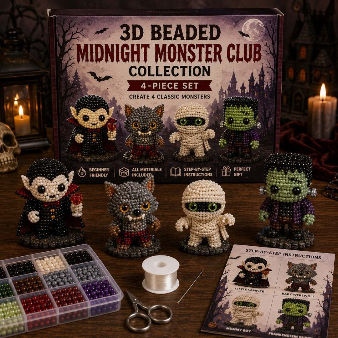 Halloween Beaded Craft Friends Kit - DIY Beading Ornament Set - Midnight Monster Club / DIY Beading Kit with Color Box