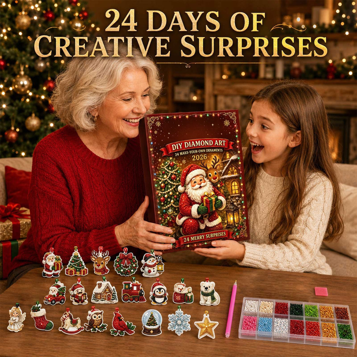 Christmas DIY ornament set finished display – handmade festive hanging decoration for tree