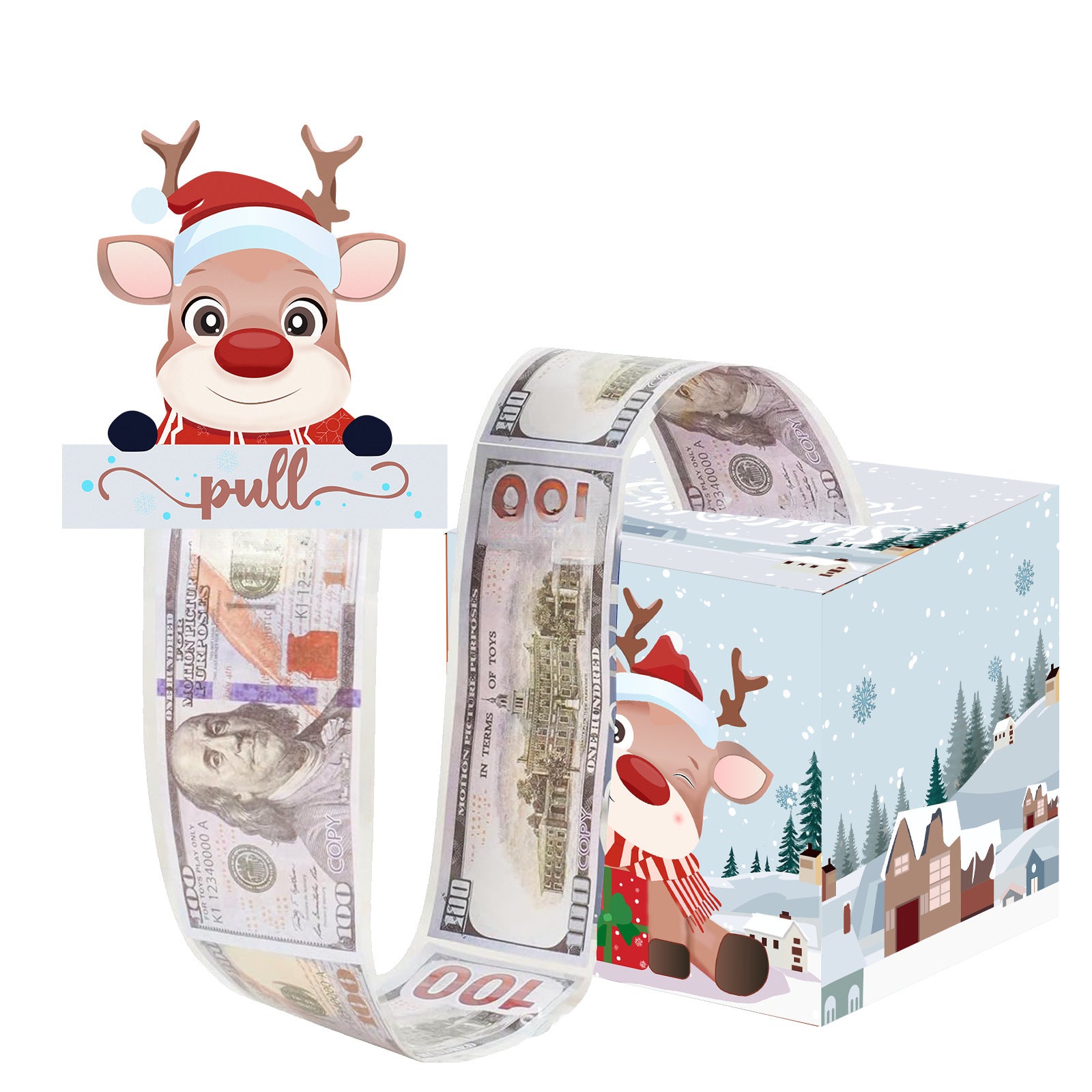 Christmas Money Pull Gift Box - Holiday Party Surprise Cash Box Decoration - CuteReindeer29