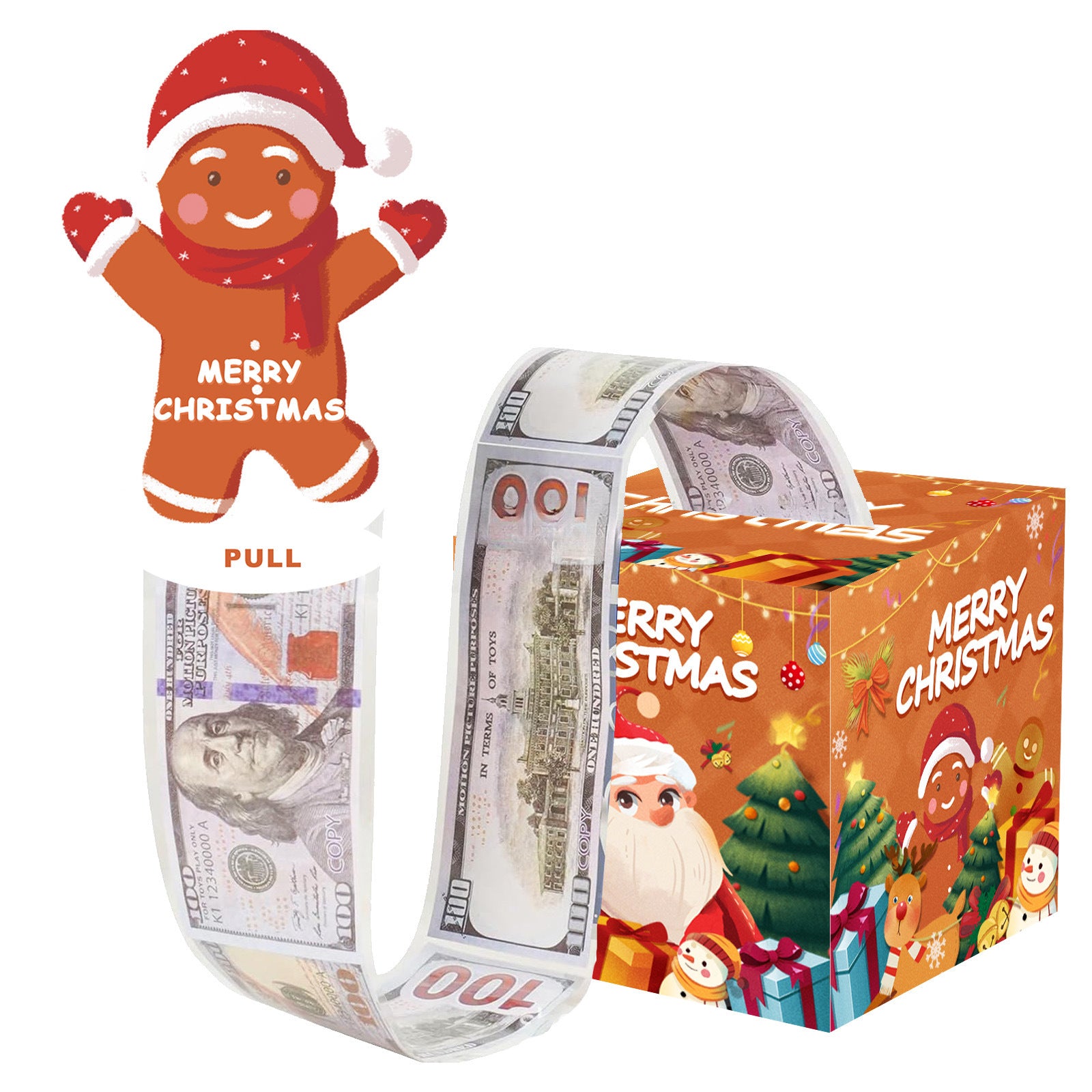Christmas Money Pull Gift Box - Holiday Party Surprise Cash Box Decoration - BrownCuteGingerbread Man60