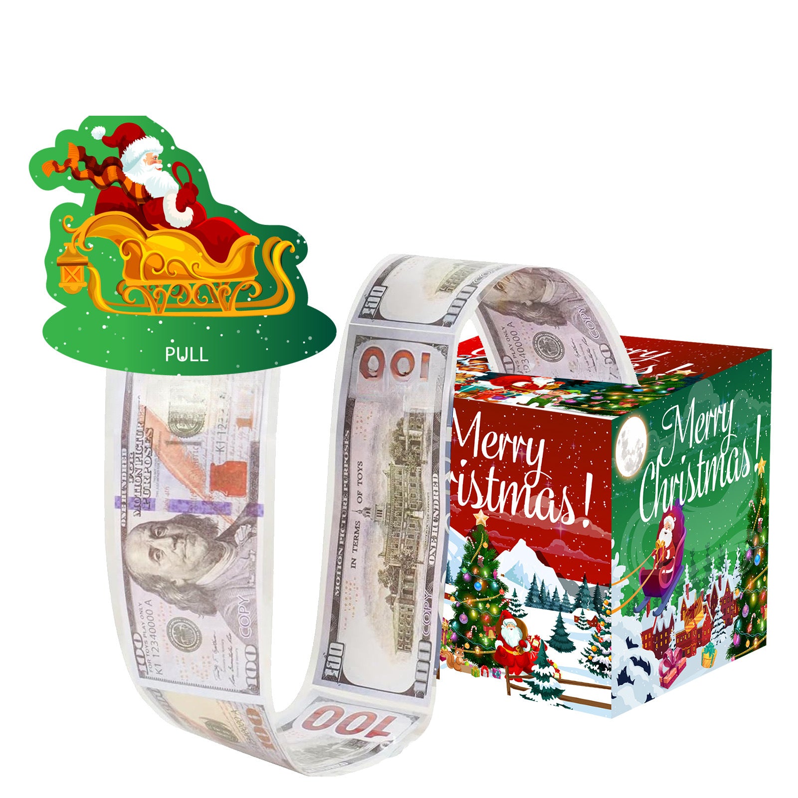 Christmas Money Pull Gift Box - Holiday Party Surprise Cash Box Decoration - Red Green31
