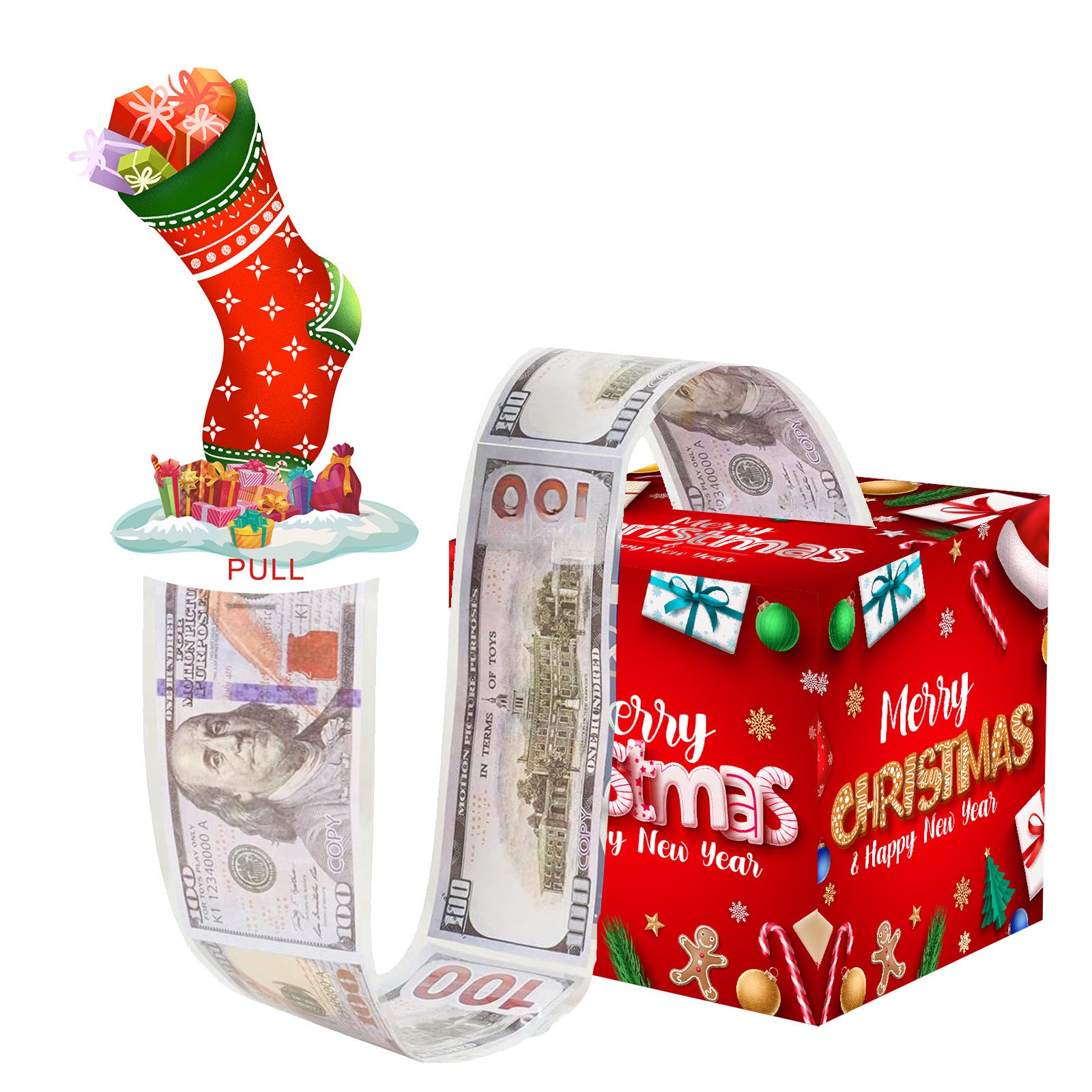 Christmas Money Pull Gift Box - Holiday Party Surprise Cash Box Decoration - RedChristmas Stocking06