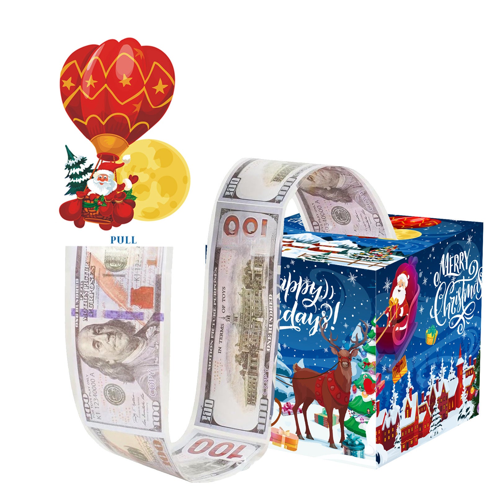 Christmas Money Pull Gift Box - Holiday Party Surprise Cash Box Decoration - BlueWinter Wonderland05
