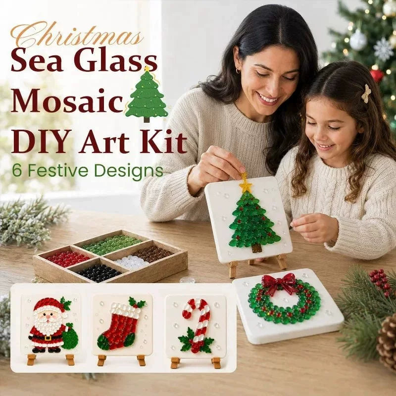 Christmas sea glass mosaic DIY kit – Santa design 15x15cm craft set for adults and kids