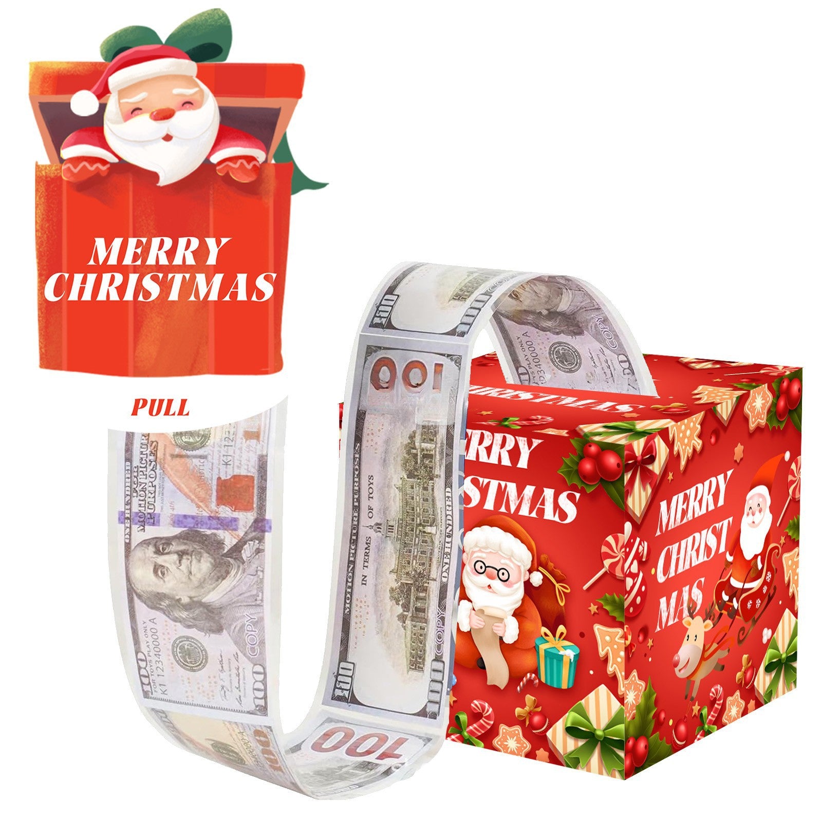 Christmas Money Pull Gift Box - Holiday Party Surprise Cash Box Decoration - RedSanta Claus33