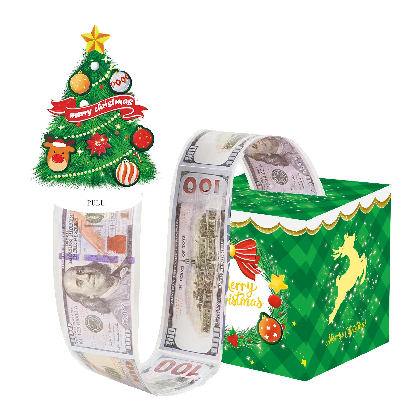 Christmas Money Pull Gift Box - Holiday Party Surprise Cash Box Decoration - GreenChristmas Tree15
