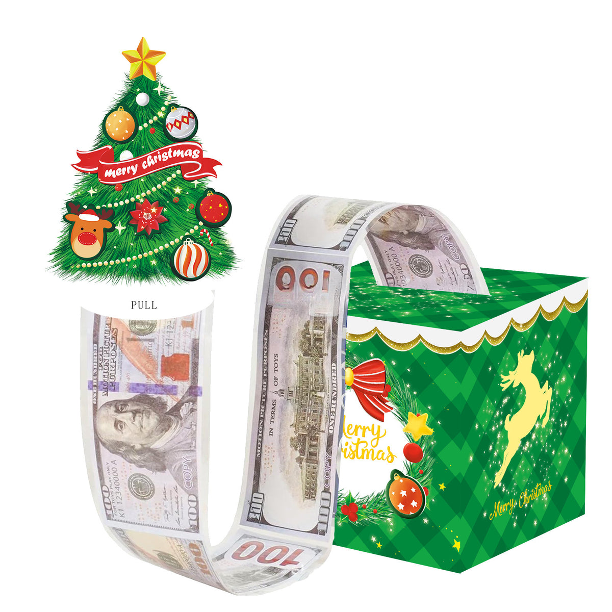 Christmas Money Pull Gift Box - Holiday Surprise Cash Box Decoration - GreenChristmas Tree15