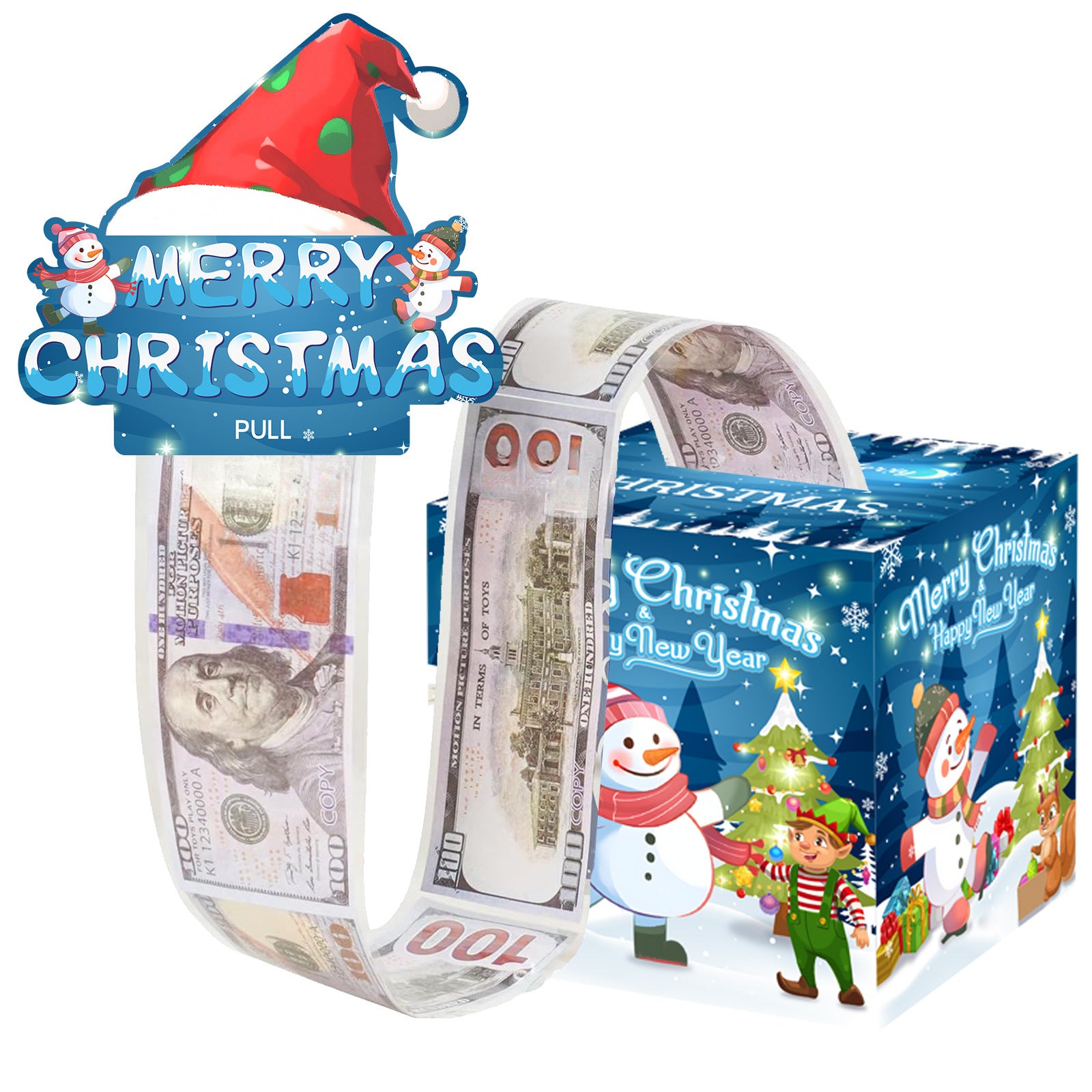 Christmas Money Pull Gift Box - Holiday Party Surprise Cash Box Decoration - BlueWinter Wonderland58