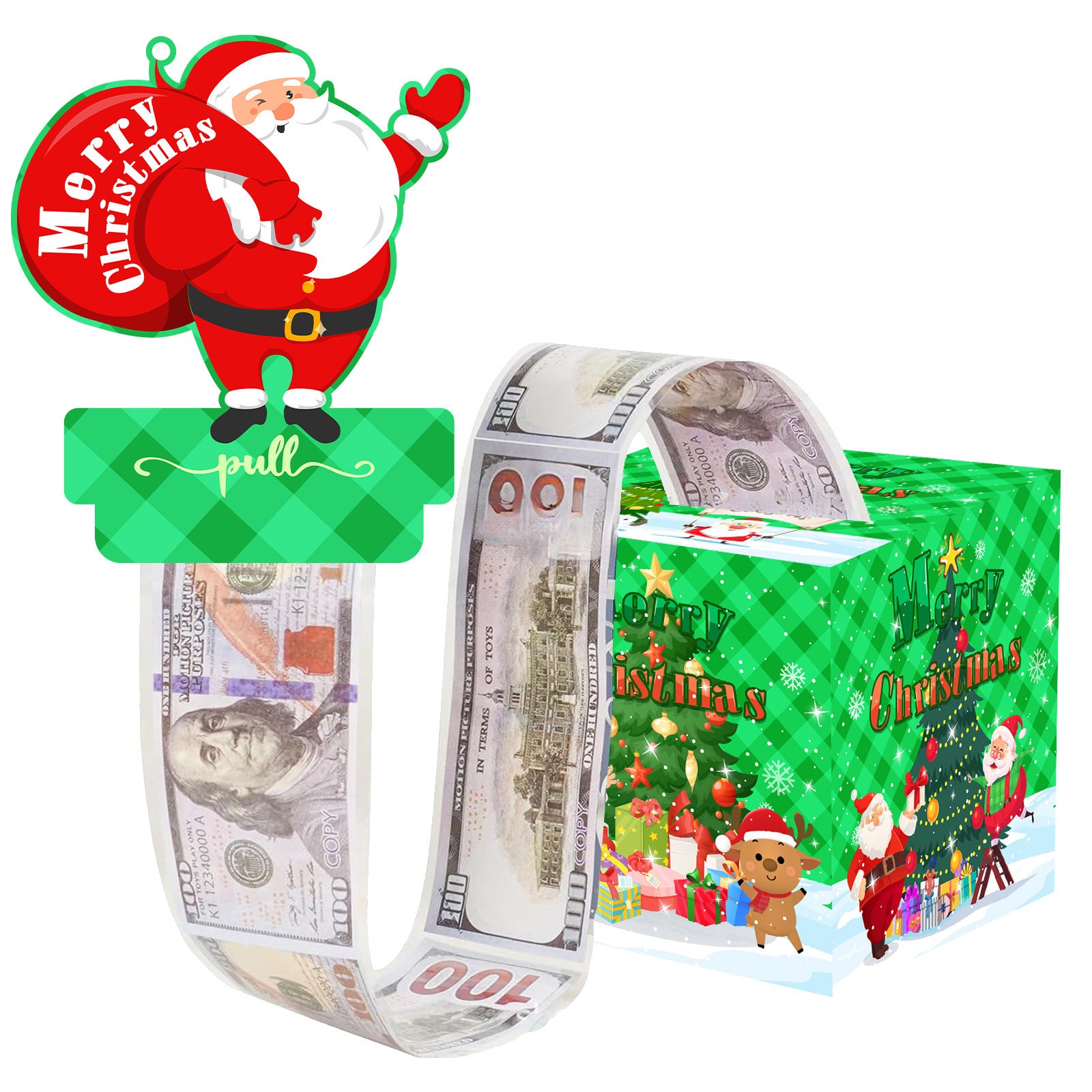 Christmas Money Pull Gift Box - Holiday Party Surprise Cash Box Decoration - GreenCarrying GiftSanta Claus61