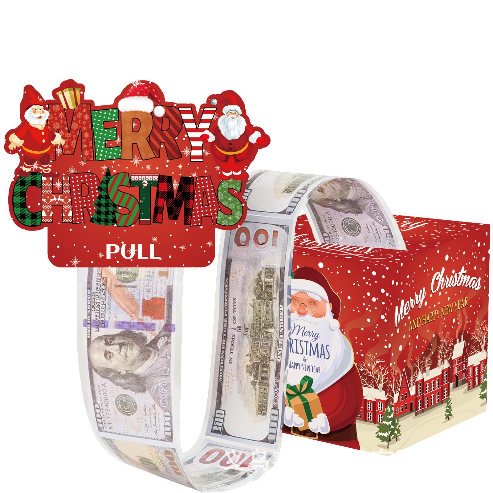 Christmas Money Pull Gift Box - Holiday Party Surprise Cash Box Decoration - RedSanta ClausLetter Style52