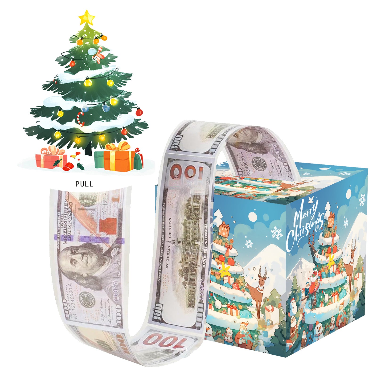 Christmas Money Pull Gift Box - Holiday Party Surprise Cash Box Decoration - BlueChristmas Tree04